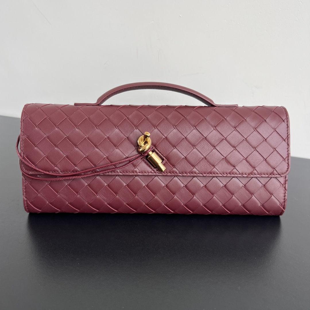 Andiamo Intrecciato Leather Top Handle Clutch Bordeaux